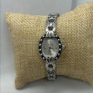 Silver Watch with Black Accents